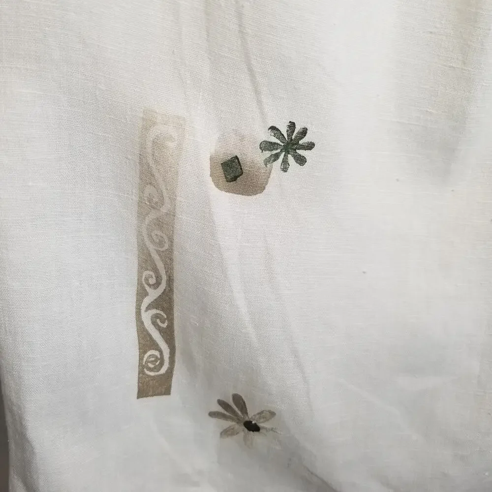 Play Alegre Hand Painted Linen Art To Wear Skirt Jacket Set Cream Size M/L